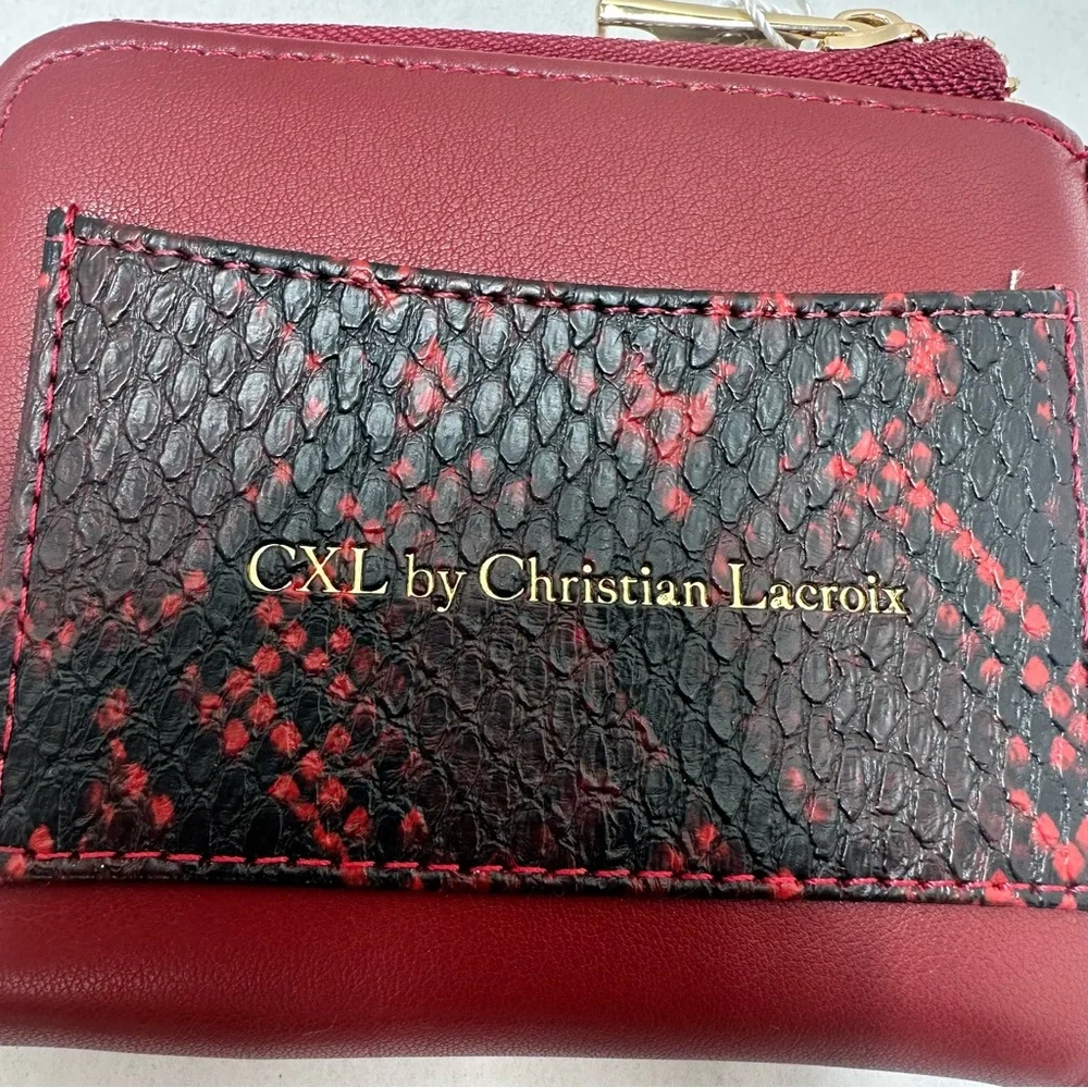 CXL by‎ Christian Lacroix Red Python Smooth Zip Around Wallet New